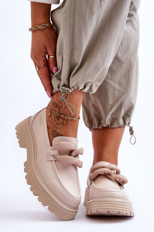 Kožené Mokasíny topánky Big Star LL274581 béžová Kožené Mokasíny topánky Big Star LL274581 béžová