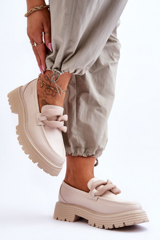 Kožené Mokasíny topánky Big Star LL274581 béžová Kožené Mokasíny topánky Big Star LL274581 béžová