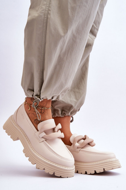 Kožené Mokasíny topánky Big Star LL274581 béžová Kožené Mokasíny topánky Big Star LL274581 béžová