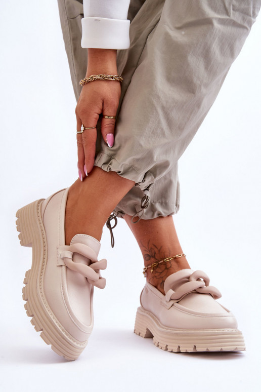 Kožené Mokasíny topánky Big Star LL274581 béžová Kožené Mokasíny topánky Big Star LL274581 béžová