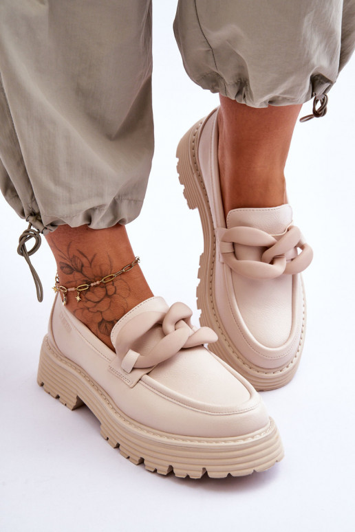 Kožené Mokasíny topánky Big Star LL274581 béžová Kožené Mokasíny topánky Big Star LL274581 béžová