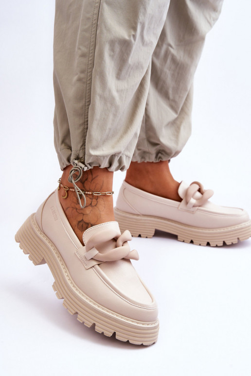 Kožené Mokasíny topánky Big Star LL274581 béžová Kožené Mokasíny topánky Big Star LL274581 béžová