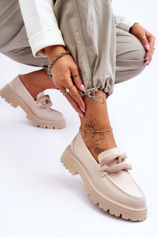 Kožené Mokasíny topánky Big Star LL274581 béžová Kožené Mokasíny topánky Big Star LL274581 béžová