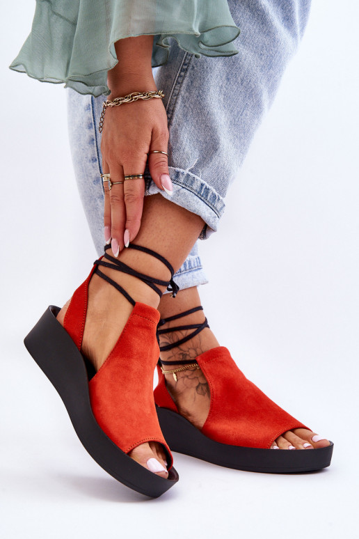 Semišové sandále na platforme Zazoo 2743 oranžová Semišové sandále na platforme Zazoo 2743 oranžová
