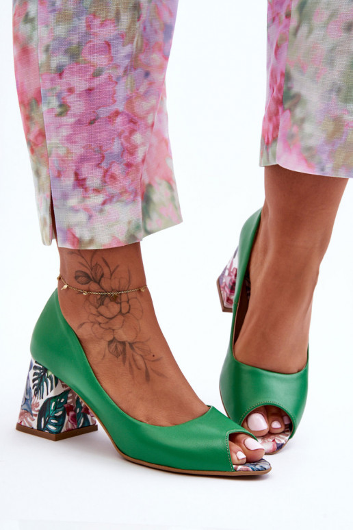 Kožené Topánky so zdobenými podpätkami LeInski Shoes 2608/K zelená farba Kožené Topánky so zdobenými podpätkami LeInski Shoes 2608/K zelená farba