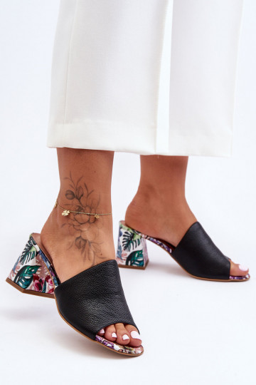 Dámske Kožené papuče s podpätkami LeInski Shoes 3209/K čierna