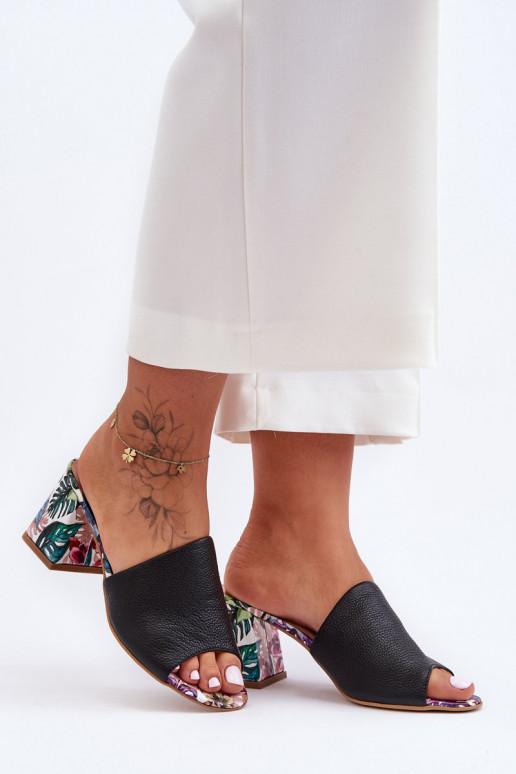 Dámske Kožené papuče s podpätkami LeInski Shoes 3209/K čierna Dámske Kožené papuče s podpätkami LeInski Shoes 3209/K čierna