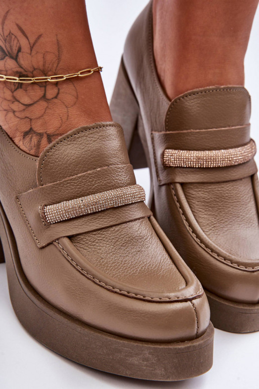 Kožené topánky s podpätkami s ozdobami béžová Lemar Gelanor Kožené topánky s podpätkami s ozdobami béžová Lemar Gelanor