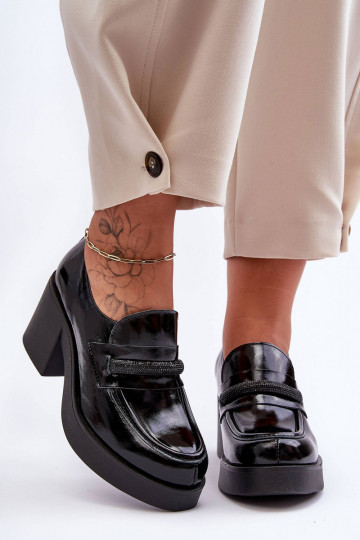 Kožené topánky s podpätkami s ozdobami čierna Lemar Gelanor