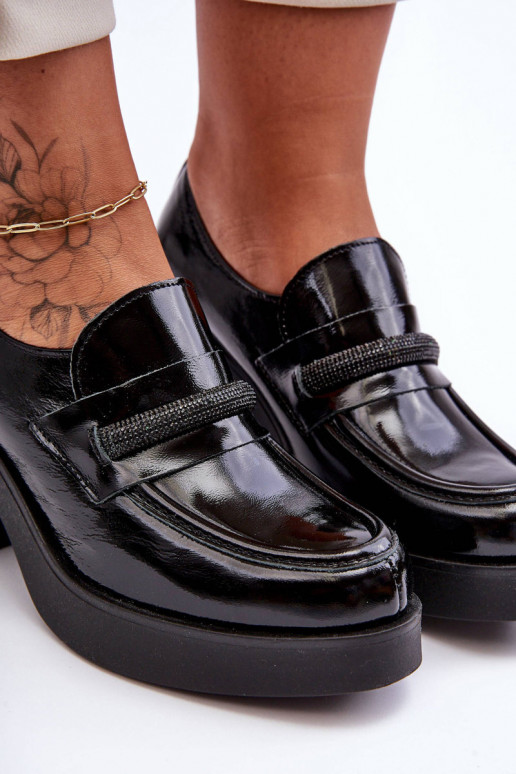 Kožené topánky s podpätkami s ozdobami čierna Lemar Gelanor