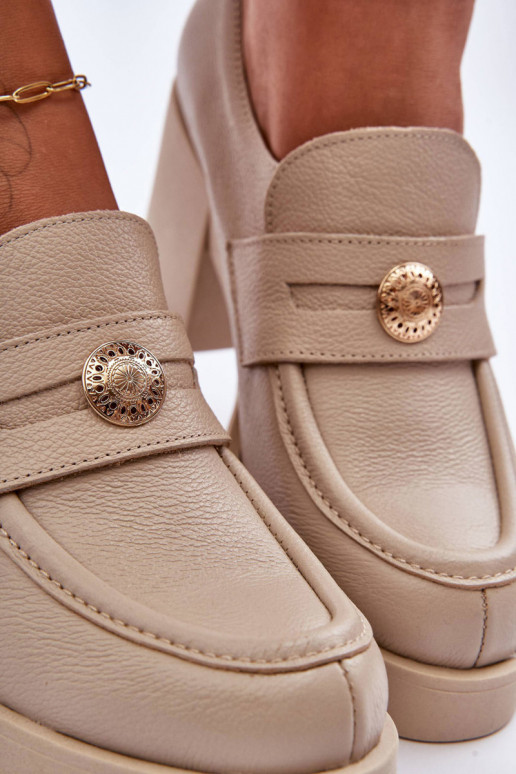 Kožené topánky Dámske s podpätkami béžová Lemar Dunadia