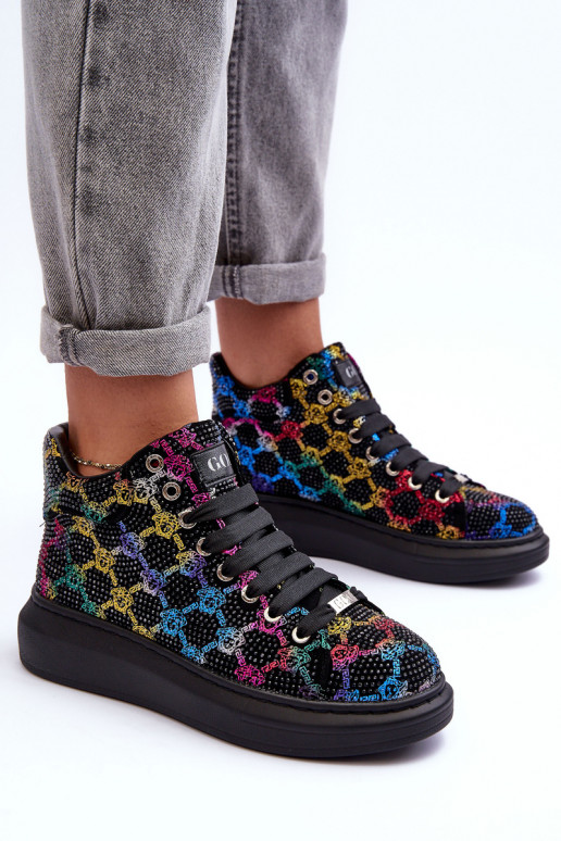 tenisky s platformou kamienky GOE MM2N4009 čierna tenisky s platformou kamienky GOE MM2N4009 čierna