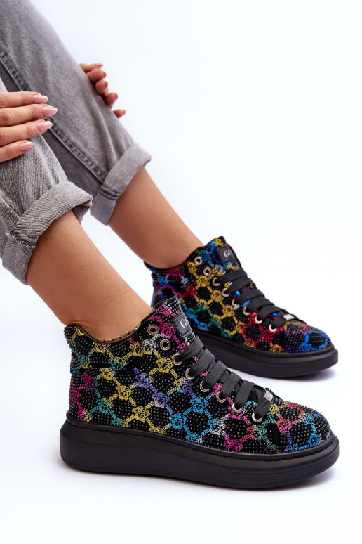 tenisky s platformou kamienky GOE MM2N4009 čierna tenisky s platformou kamienky GOE MM2N4009 čierna