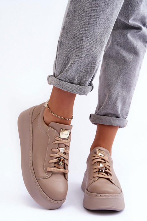 Kožené tenisky s platformou Máciejka 06191-04 béžová Kožené tenisky s platformou Máciejka 06191-04 béžová