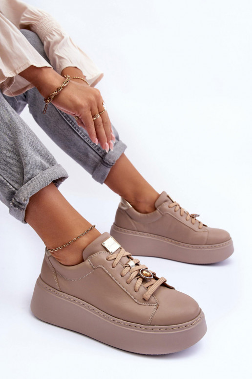 Kožené tenisky s platformou Máciejka 06191-04 béžová Kožené tenisky s platformou Máciejka 06191-04 béžová