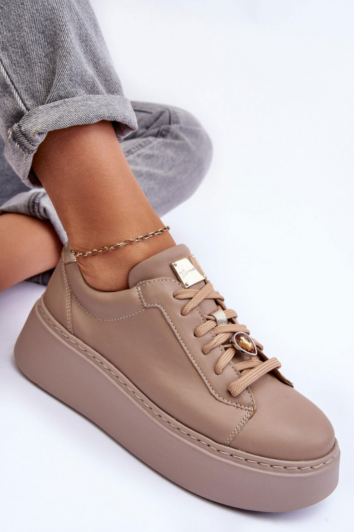 Kožené tenisky s platformou Máciejka 06191-04 béžová Kožené tenisky s platformou Máciejka 06191-04 béžová