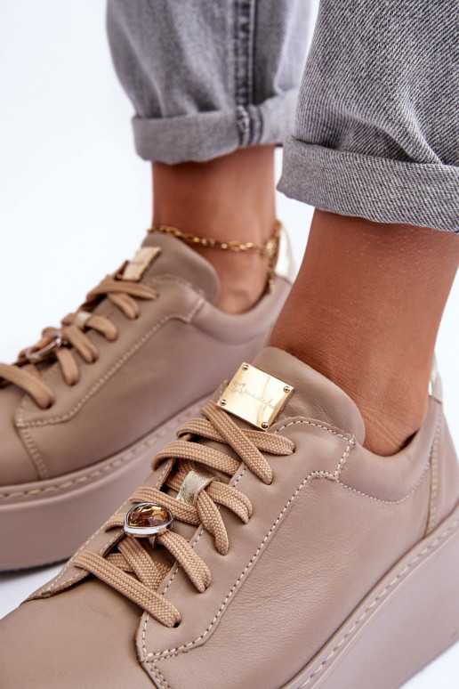 Kožené tenisky s platformou Máciejka 06191-04 béžová Kožené tenisky s platformou Máciejka 06191-04 béžová