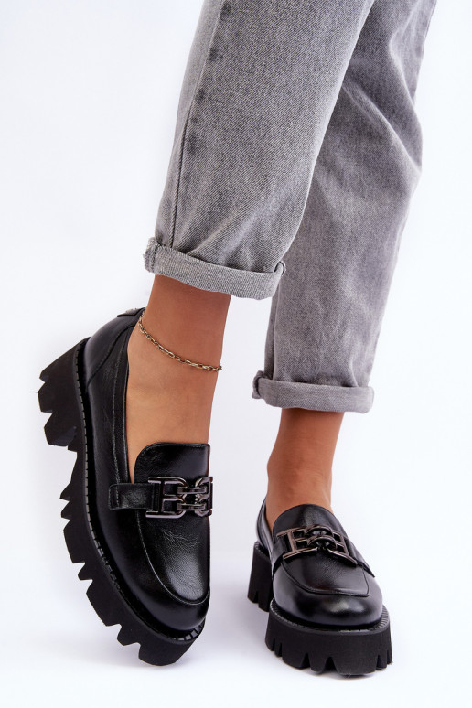 Dámske Kožené topánky Mokasíny s ozdobami Laura Messi 2699 čierna Dámske Kožené topánky Mokasíny s ozdobami Laura Messi 2699 čierna