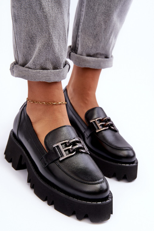 Dámske Kožené topánky Mokasíny s ozdobami Laura Messi 2699 čierna Dámske Kožené topánky Mokasíny s ozdobami Laura Messi 2699 čierna