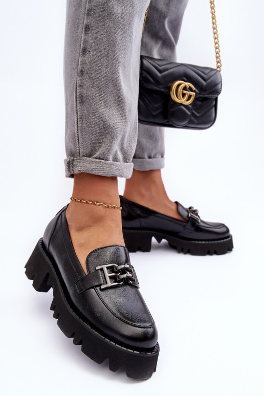 Dámske Kožené topánky Mokasíny s ozdobami Laura Messi 2699 čierna Dámske Kožené topánky Mokasíny s ozdobami Laura Messi 2699 čierna