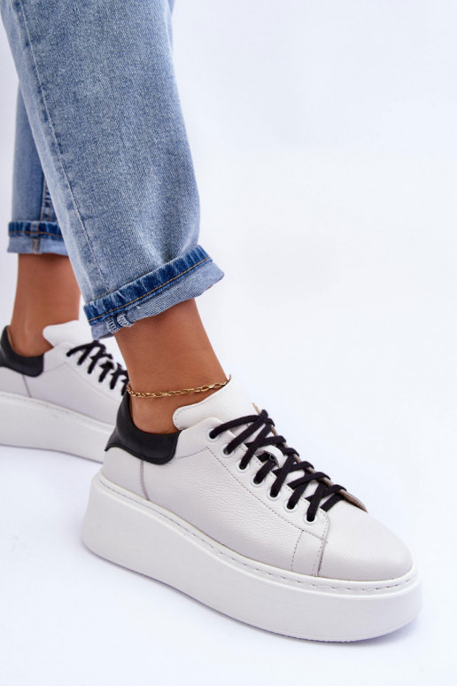 Dámske tenisky Kožené s platformou biely-čierna Lemar 10150