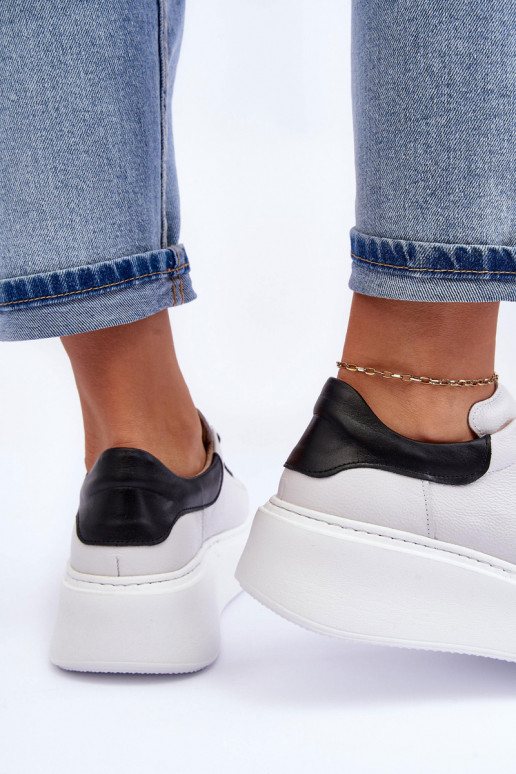 Dámske tenisky Kožené s platformou biely-čierna Lemar 10150