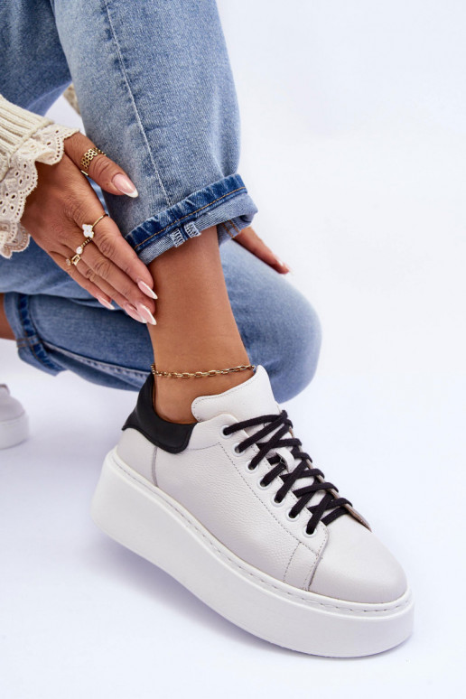 Dámske tenisky Kožené s platformou biely-čierna Lemar 10150