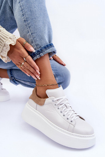 Dámske tenisky Kožené s platformou biela farba Lemar 10150