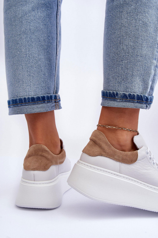 Dámske tenisky Kožené s platformou biela farba Lemar 10150