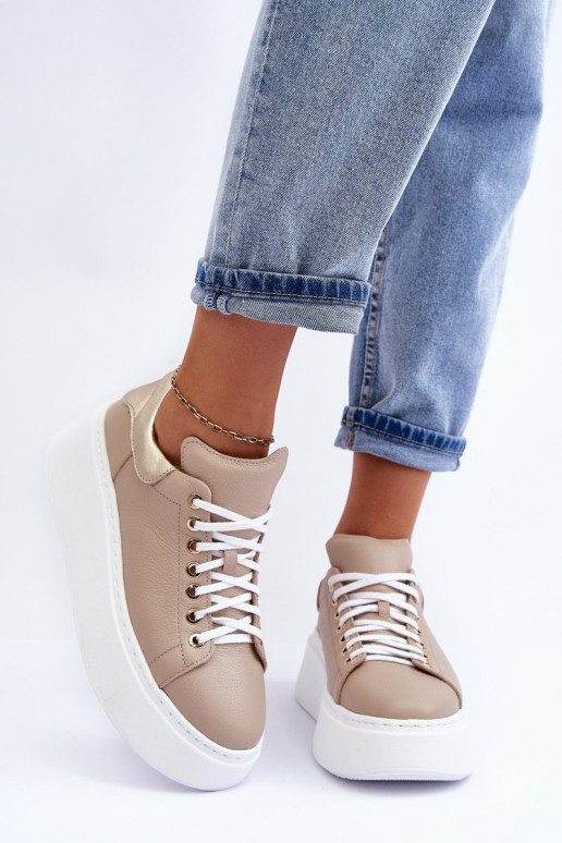 Dámske tenisky Kožené s platformou béžová Lemar 10150 Dámske tenisky Kožené s platformou béžová Lemar 10150