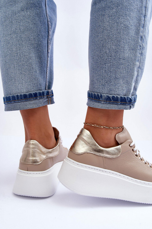 Dámske tenisky Kožené s platformou béžová Lemar 10150 Dámske tenisky Kožené s platformou béžová Lemar 10150