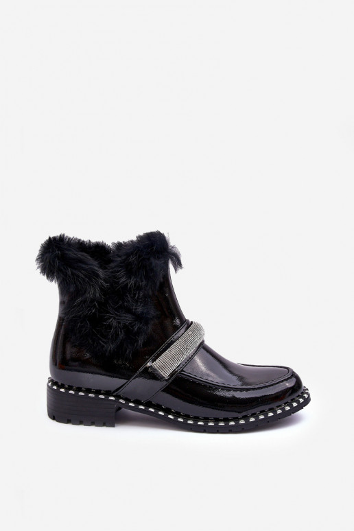 Nízka Čižmy s lakovým efektom s kožušinou A Dekorácia S.Barski MR870-74 čierna Nízka Čižmy s lakovým efektom s kožušinou A Dekorácia S.Barski MR870-74 čierna