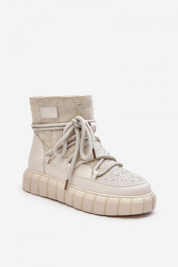 zahriať sa Snehule Zdobené S kamienkami GOE MM2N4081 béžová