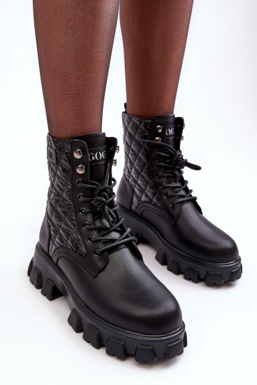 Kožené Pracovné členkové topánky so širokými podpätkami GOE MM2N4021 čierna