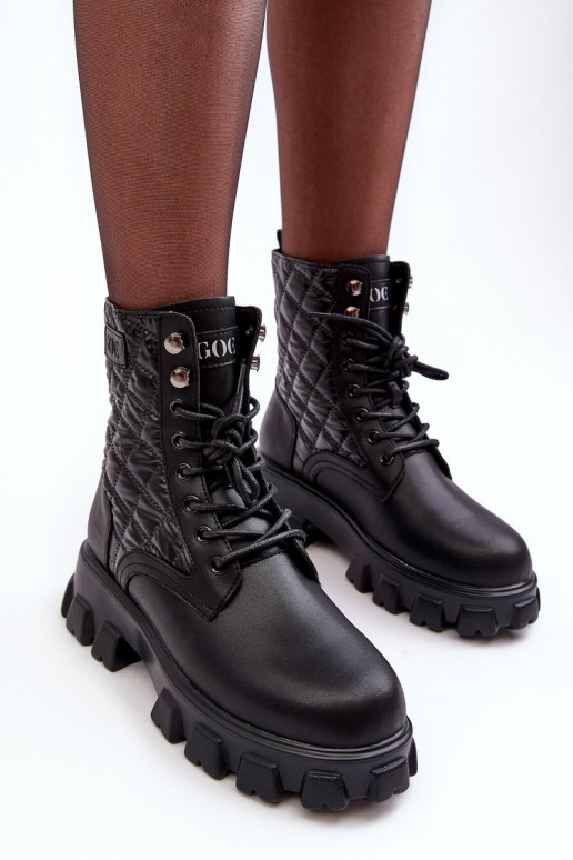 Kožené Pracovné členkové topánky so širokými podpätkami GOE MM2N4021 čierna Kožené Pracovné členkové topánky so širokými podpätkami GOE MM2N4021 čierna