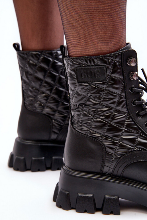 Kožené Pracovné členkové topánky so širokými podpätkami GOE MM2N4021 čierna Kožené Pracovné členkové topánky so širokými podpätkami GOE MM2N4021 čierna