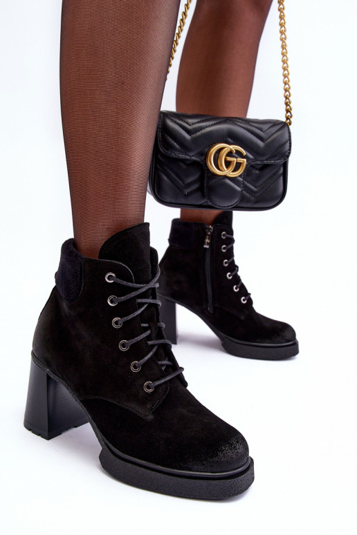 Čižmy zo semišu so šnúrkami s podpätkami čierna Lemar Flomes Čižmy zo semišu so šnúrkami s podpätkami čierna Lemar Flomes