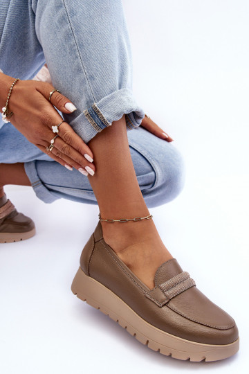 Kožené topánky s platformou s ozdobami béžová Lemar Lehira