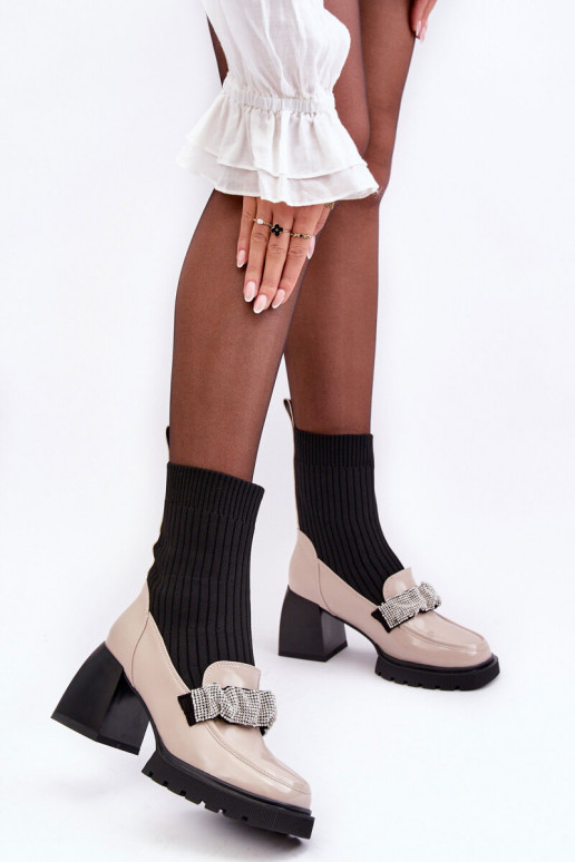 Dámske čižmy Od Skarpetu s podpätkami béžová S.Barski MR870-41 Dámske čižmy Od Skarpetu s podpätkami béžová S.Barski MR870-41