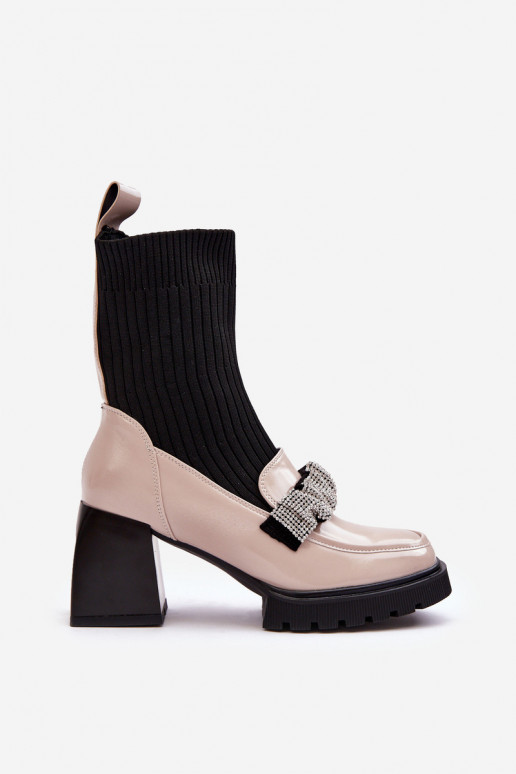 Dámske čižmy Od Skarpetu s podpätkami béžová S.Barski MR870-41 Dámske čižmy Od Skarpetu s podpätkami béžová S.Barski MR870-41