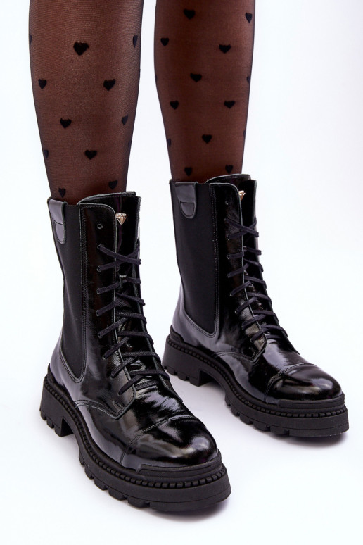 Kožené Dámske Pracovné členkové topánky so šnúrkami čierna Nicole 2836