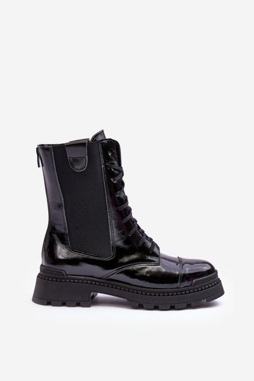 Kožené Dámske Pracovné členkové topánky so šnúrkami čierna Nicole 2836