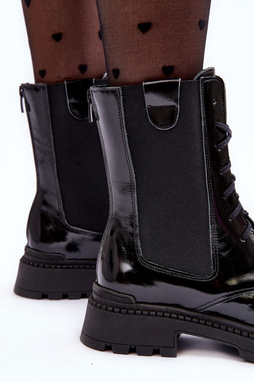 Kožené Dámske Pracovné členkové topánky so šnúrkami čierna Nicole 2836