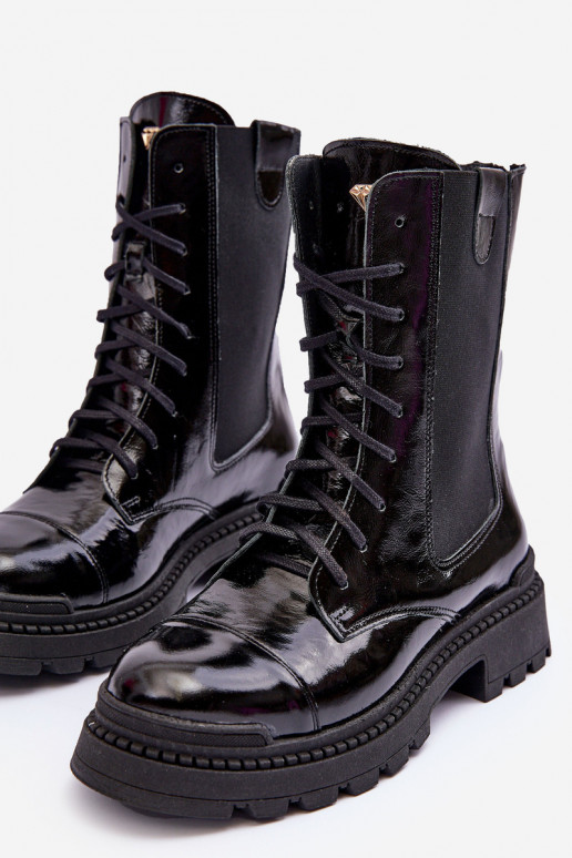 Kožené Dámske Pracovné členkové topánky so šnúrkami čierna Nicole 2836