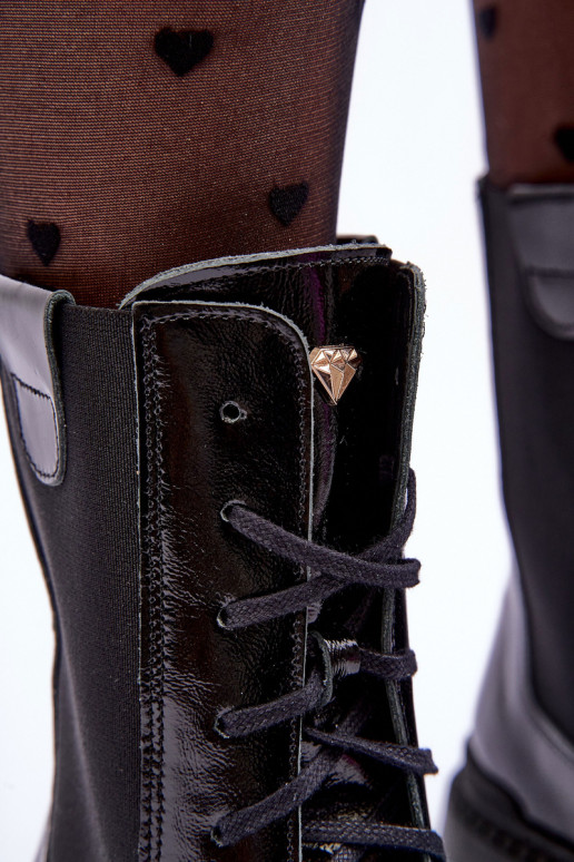 Kožené Dámske Pracovné členkové topánky so šnúrkami čierna Nicole 2836