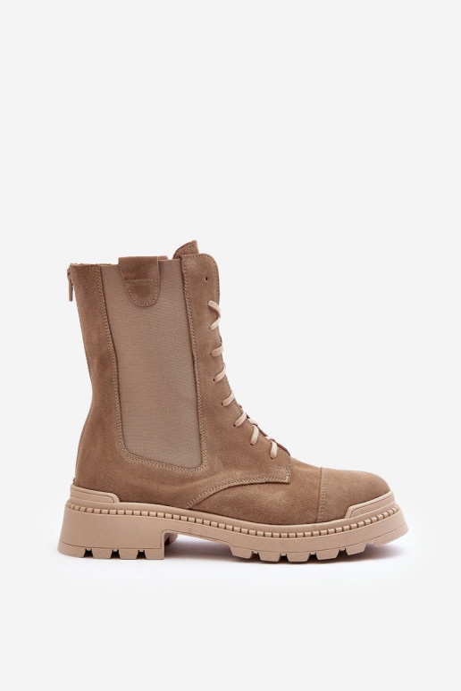 zo semišu Dámske Pracovné členkové topánky so šnúrkami béžová Nicole 2836 zo semišu Dámske Pracovné členkové topánky so šnúrkami béžová Nicole 2836