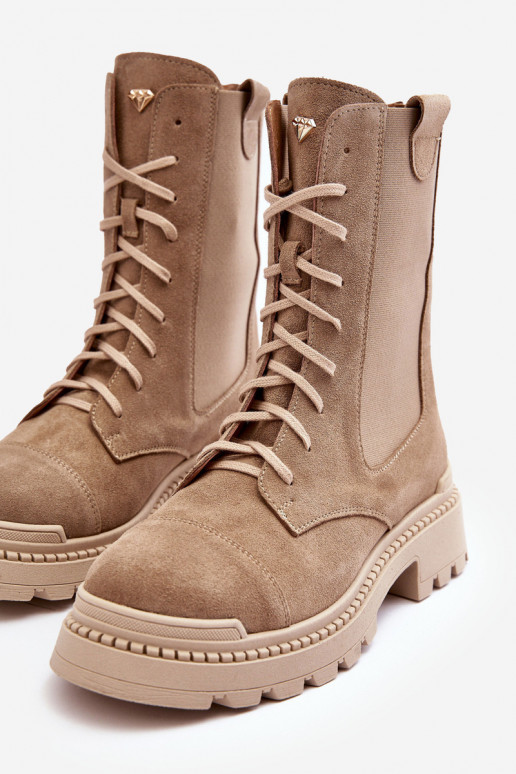 zo semišu Dámske Pracovné členkové topánky so šnúrkami béžová Nicole 2836 zo semišu Dámske Pracovné členkové topánky so šnúrkami béžová Nicole 2836