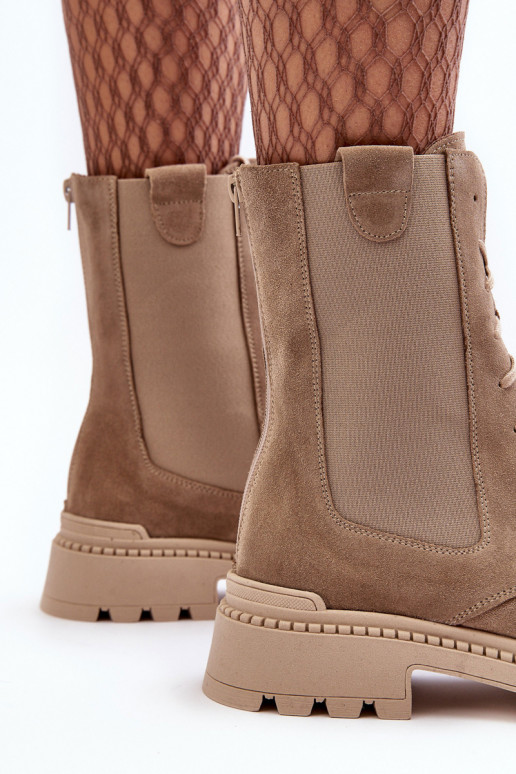 zo semišu Dámske Pracovné členkové topánky so šnúrkami béžová Nicole 2836 zo semišu Dámske Pracovné členkové topánky so šnúrkami béžová Nicole 2836