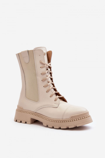 Kožené Dámske Pracovné členkové topánky so šnúrkami slonovina Nicole 2836 2