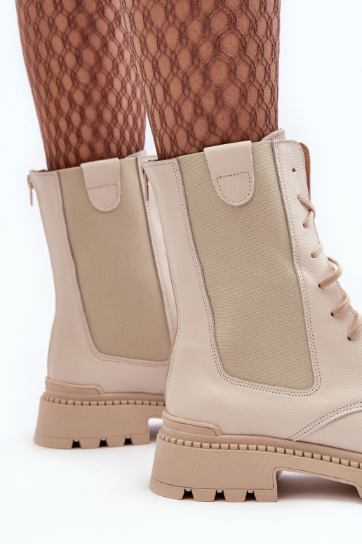 Kožené Dámske Pracovné členkové topánky so šnúrkami slonovina Nicole 2836 Kožené Dámske Pracovné členkové topánky so šnúrkami slonovina Nicole 2836